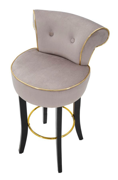 Tabouret de bar en velours gris avec pieds dorés – Chaise de comptoir Luxy