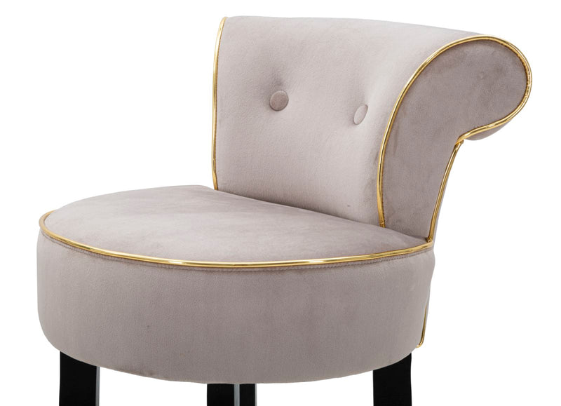 Tabouret de bar en velours gris avec pieds dorés – Chaise de comptoir Luxy