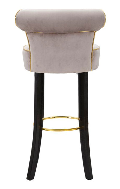 Tabouret de bar en velours gris avec pieds dorés – Chaise de comptoir Luxy