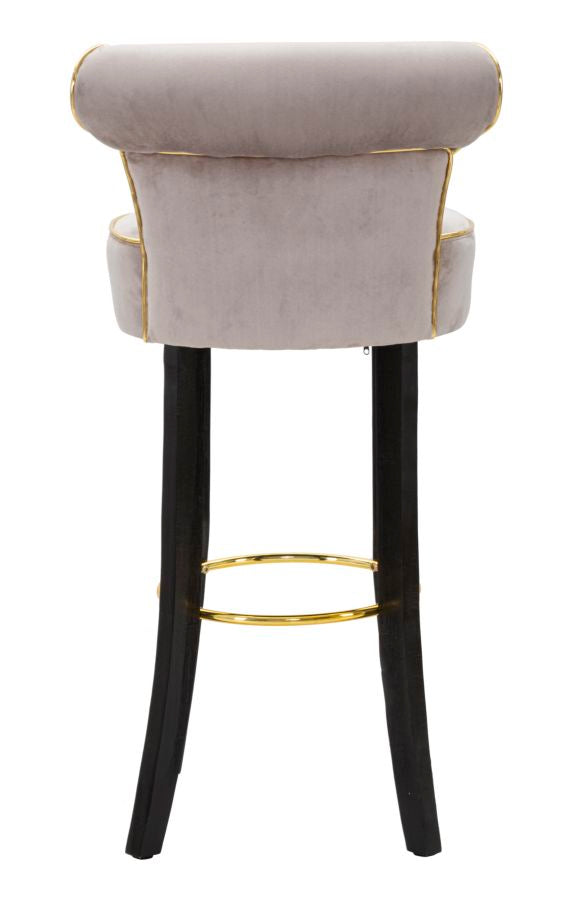 Tabouret de bar en velours gris avec pieds dorés – Chaise de comptoir Luxy