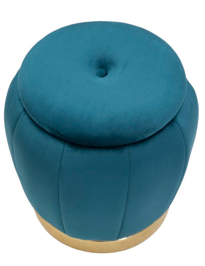 Pouf de rangement en velours bleu et doré