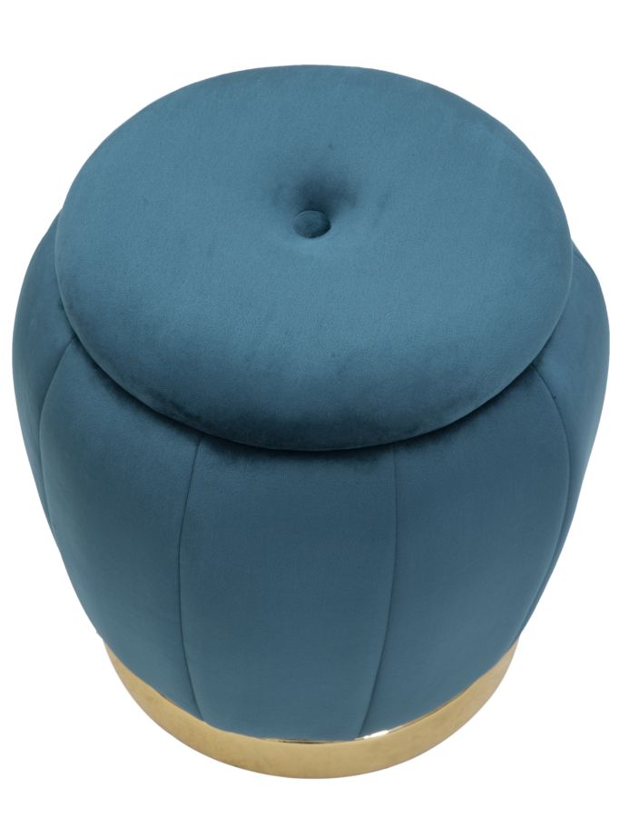 Pouf de rangement en velours bleu et doré