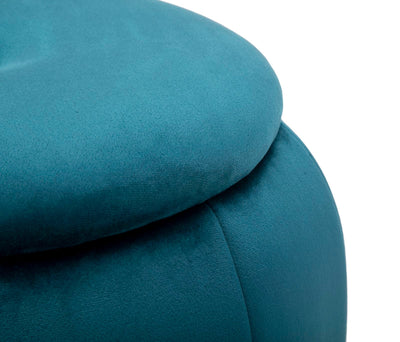 Pouf de rangement en velours bleu et doré