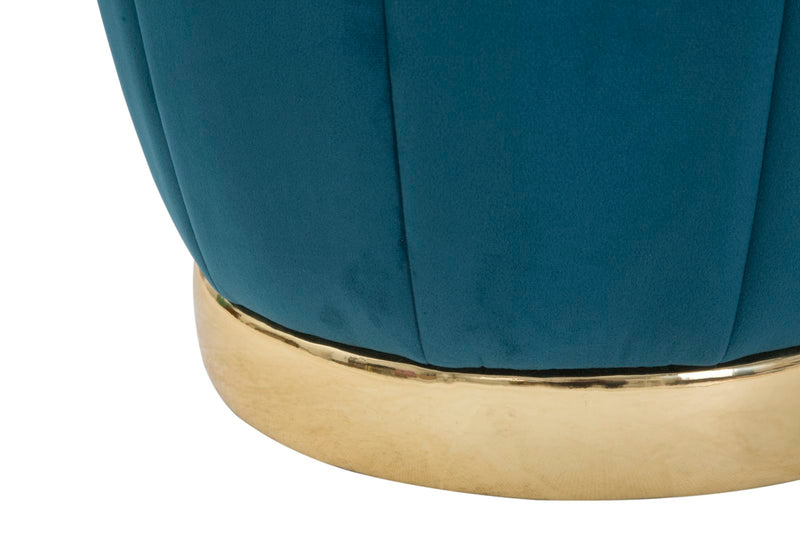 Pouf de rangement en velours bleu et doré