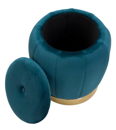 Pouf de rangement en velours bleu et doré