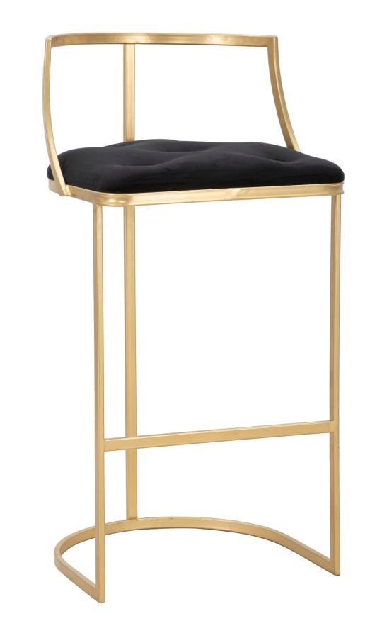 Tabouret de bar en velours noir avec pieds en métal doré