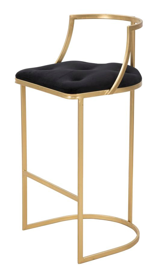 Tabouret de bar en velours noir avec pieds en métal doré