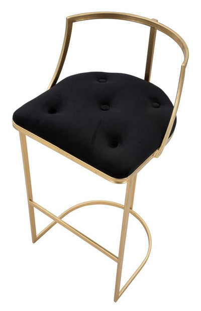 Tabouret de bar en velours noir avec pieds en métal doré