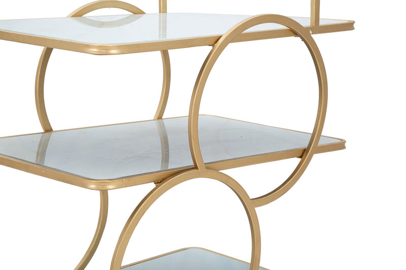 Chariot à aliments en métal et verre doré avec 3 étagères