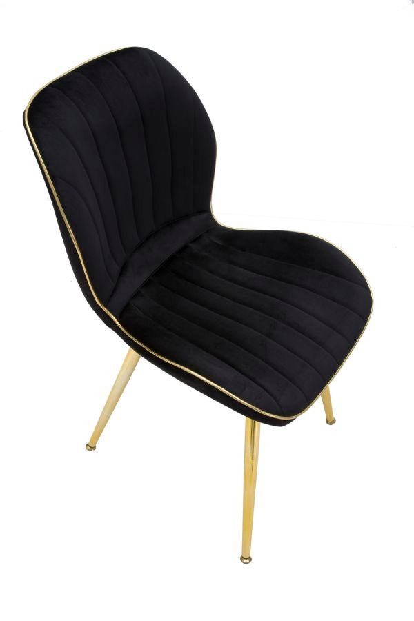 Chaise en velours noir avec pieds en métal doré