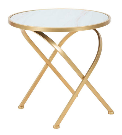 Table d’appoint en métal doré avec plateau en marbre blanc