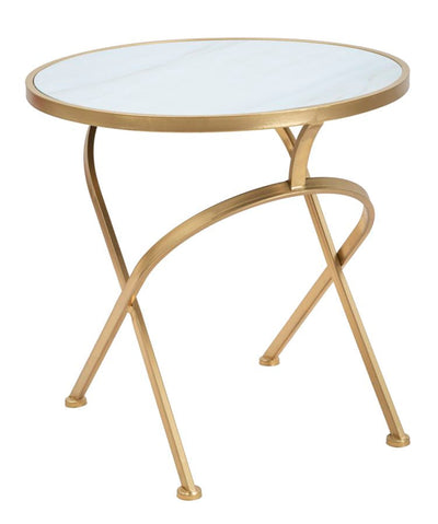 Table d’appoint en métal doré avec plateau en marbre blanc