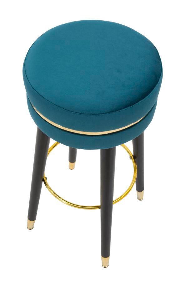 Tabouret de bar en velours bleu et doré avec pieds noirs