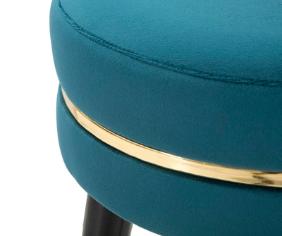 Tabouret de bar en velours bleu et doré avec pieds noirs