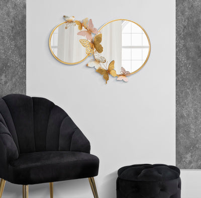 Miroir double avec papillons ronds en métal