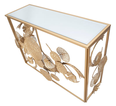 Table console géométrique en métal et verre doré