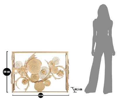 Table console géométrique en métal et verre doré