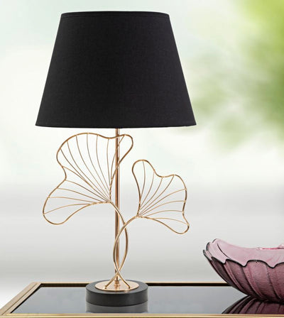 Lampe de table à feuilles dorées et noires