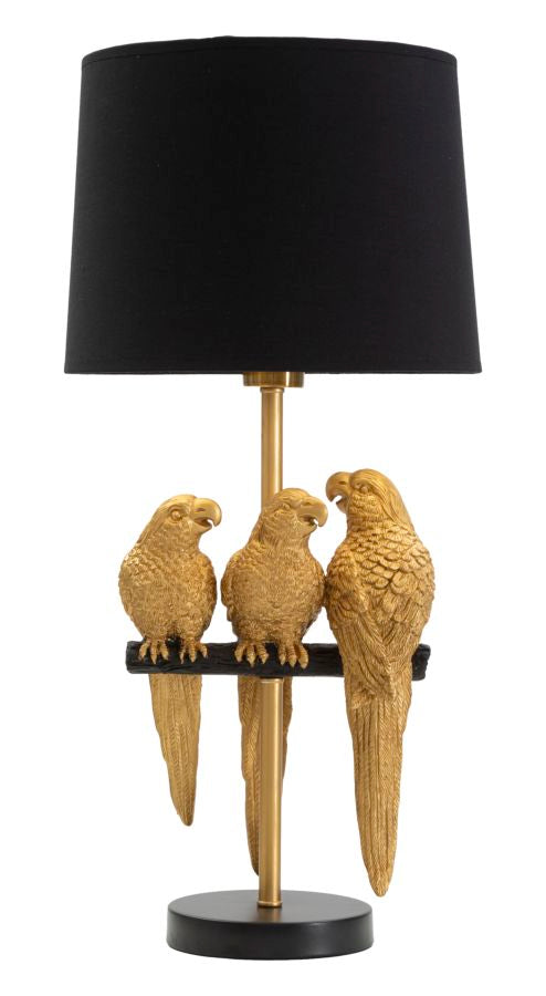 Lampe à poser en métal doré et noir avec perroquets