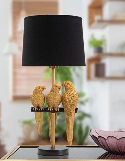 Lampe à poser en métal doré et noir avec perroquets