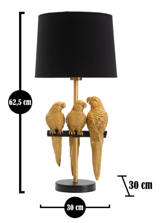 Lampe à poser en métal doré et noir avec perroquets