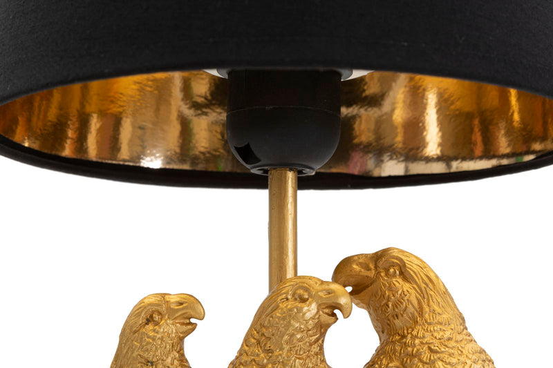 Lampe de table noire avec perroquets dorés