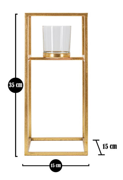 Bougeoir carré en métal et verre doré