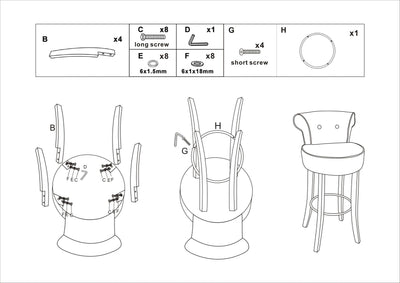 Tabouret de bar en velours crème avec pieds en bois noir et détails dorés