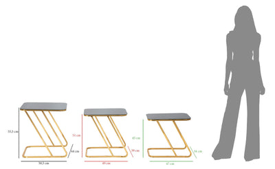 Table d’appoint carrée en métal noir doré et verre (ensemble de 3)