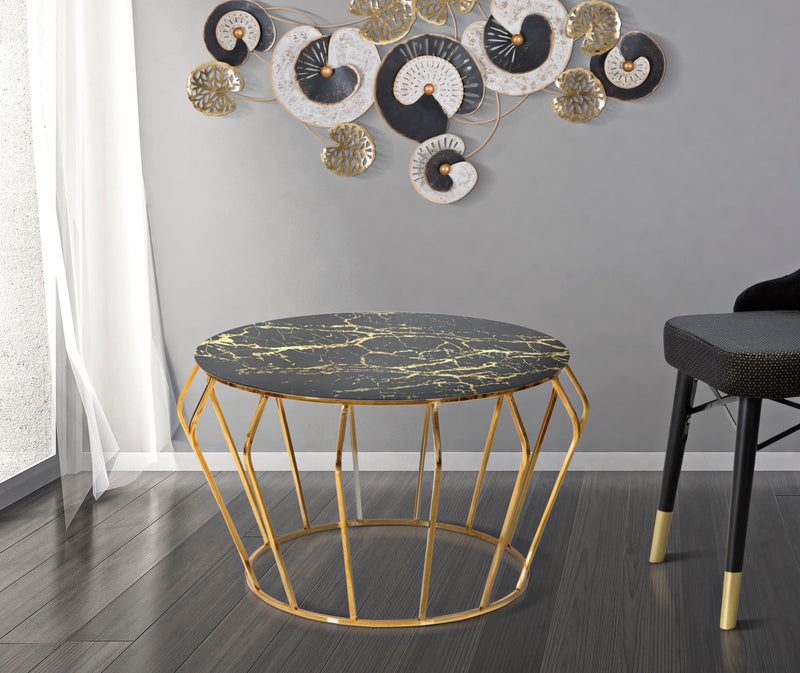 Table basse ronde avec piètement en fil métallique doré – Histor Modern Design