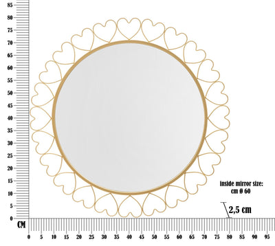 Miroir mural rond en métal avec petits cœurs