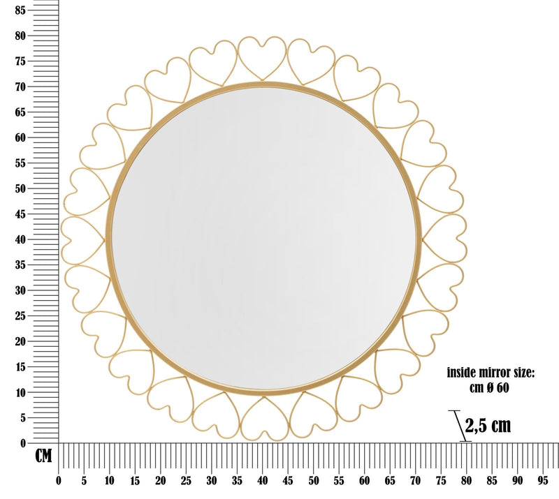 Miroir mural rond en métal avec petits cœurs