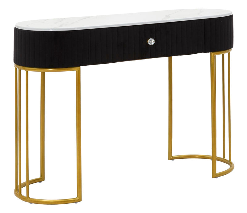 Table console noire avec pieds en métal doré