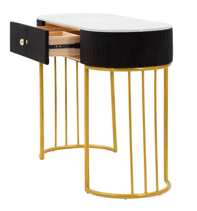 Table console noire avec pieds en métal doré