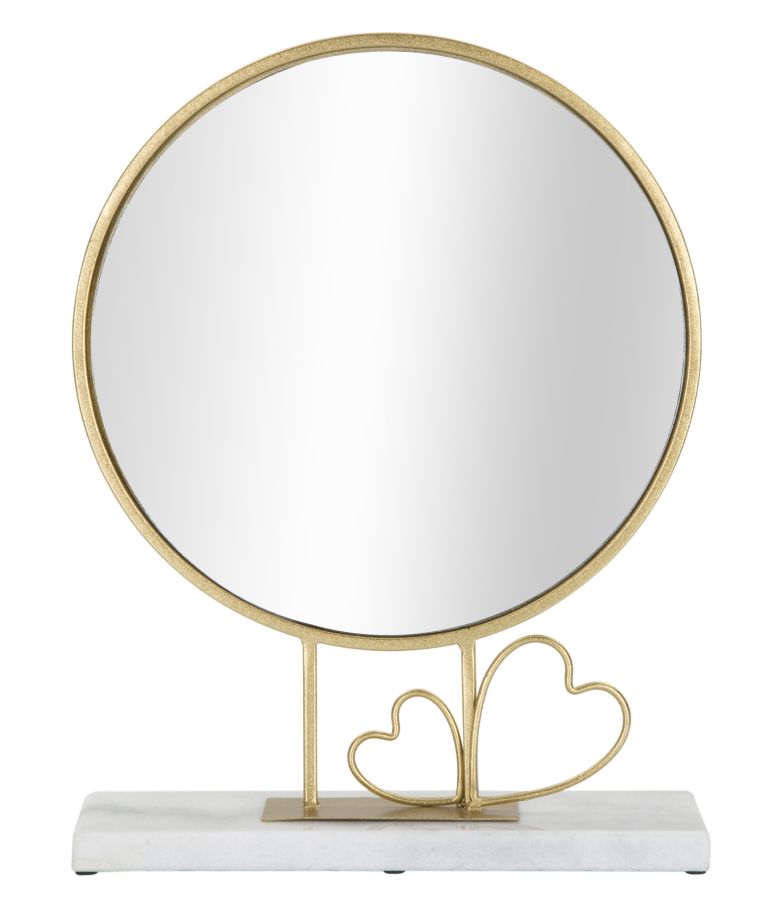 Miroir de table rond en métal avec petit cœur