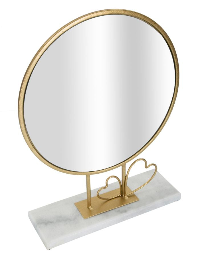 Miroir de table rond en métal avec petit cœur