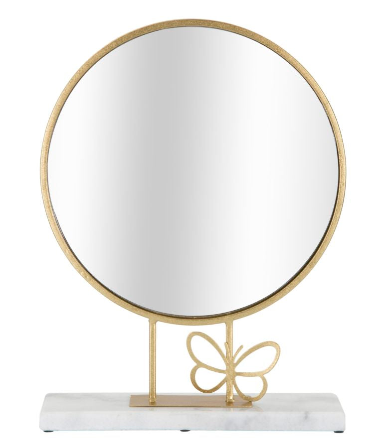 Miroir de table rond en métal avec décor de petits papillons