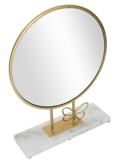 Miroir de table rond en métal avec décor de petits papillons