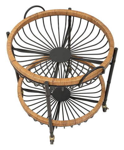 Chariot rond en rotin avec double étagère – Chariot de service Cebu