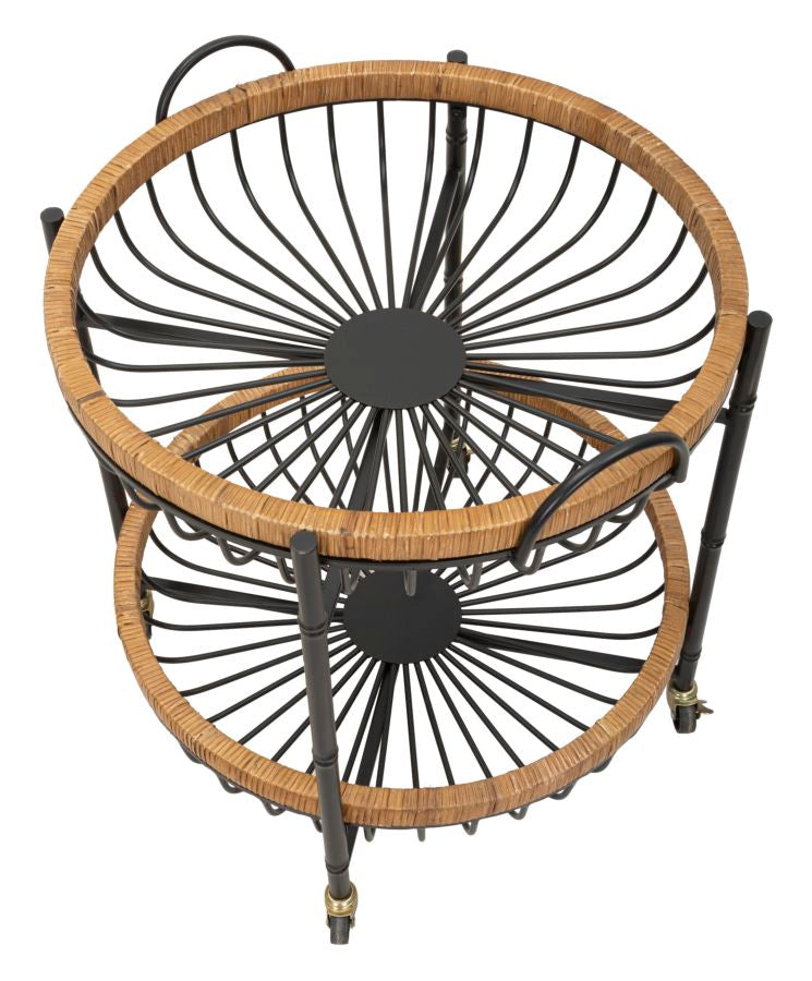 Chariot rond en rotin avec double étagère – Chariot de service Cebu