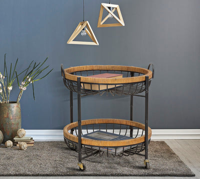 Chariot rond en rotin avec double étagère – Chariot de service Cebu