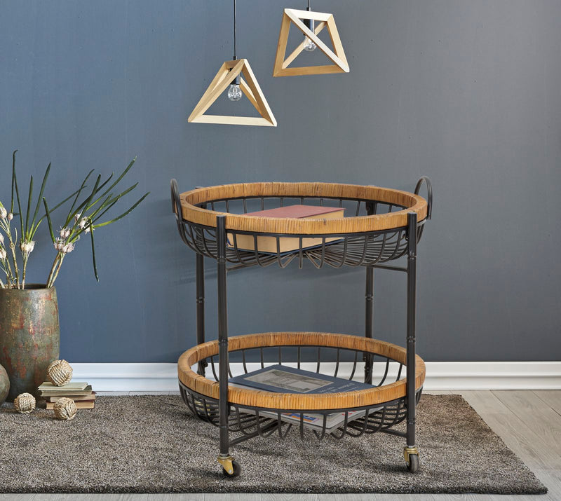 Chariot rond en rotin avec double étagère – Chariot de service Cebu