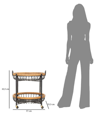 Chariot rond en rotin avec double étagère – Chariot de service Cebu