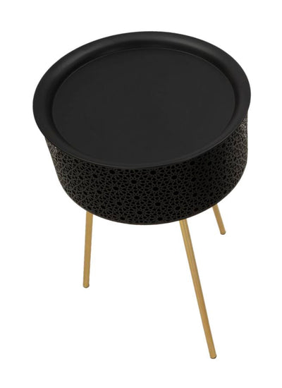 Petite table ronde noire avec pieds en métal doré