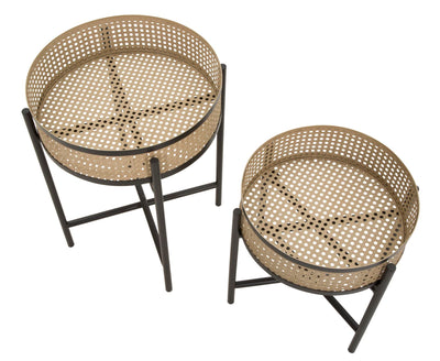 Lot de 2 tables d'appoint rondes avec plateau en bois et base en métal – Fuji