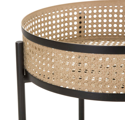 Lot de 2 tables d'appoint rondes avec plateau en bois et base en métal – Fuji