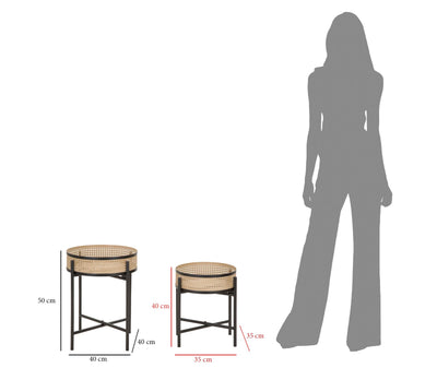 Lot de 2 tables d'appoint rondes avec plateau en bois et base en métal – Fuji