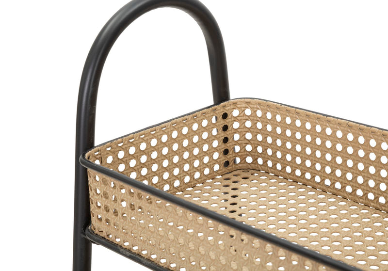 Chariot à 3 niveaux en rotin avec structure en métal doré – Chariot de service Fuji