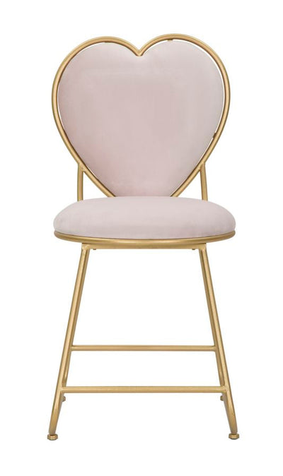 Chaise en velours rose en forme de cœur avec pieds en métal doré