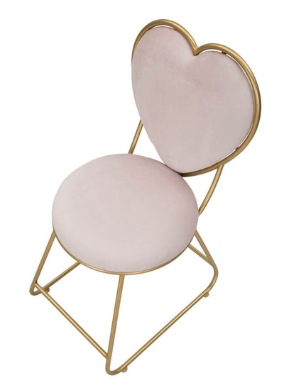 Chaise en velours rose en forme de cœur avec pieds en métal doré